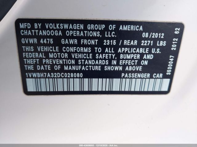 2013 VOLKSWAGEN PASSAT 1VWBH7A32DC028080 Photo 8
