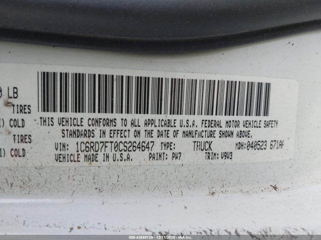 Aukcja sprzedaży 2012 Ram 1500 St, vin: 1C6RD7FT0CS264647, numer aukcji: 43889129