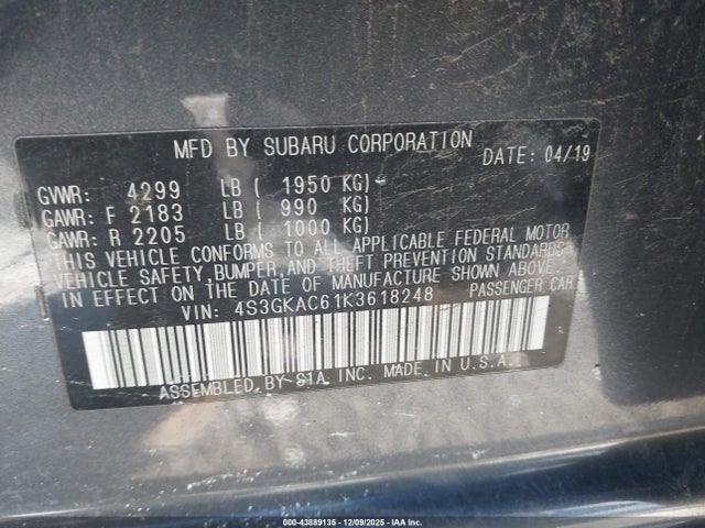 Subaru Impreza 2.0i Premium 2019 4S3GKAC61K3618248 Image 9