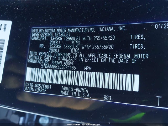 43889164 :رقم المزاد ، 5TDAAAB63SS021465 vin ، 2025 Lexus Tx 350 Premium مزاد بيع