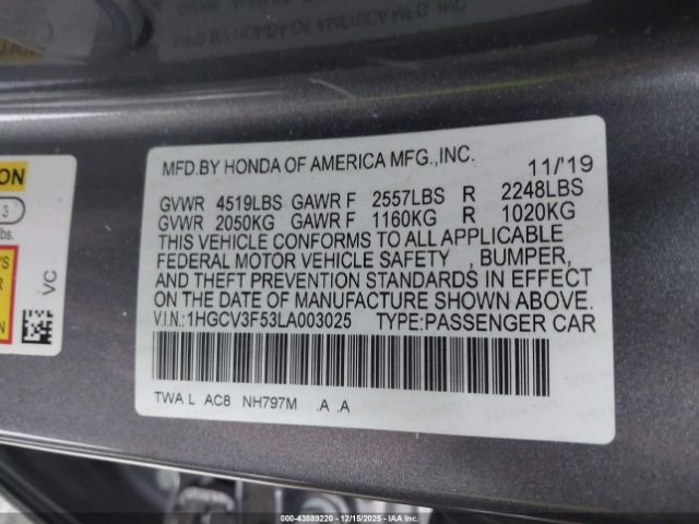 2020 HONDA ACCORD HYBRID 1HGCV3F53LA003025 Photo 8
