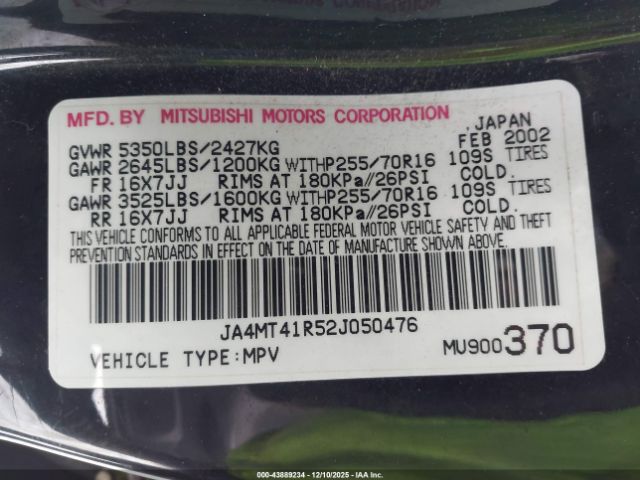 2002 MITSUBISHI MONTERO SPORT JA4MT41R52J050476 Photo 8