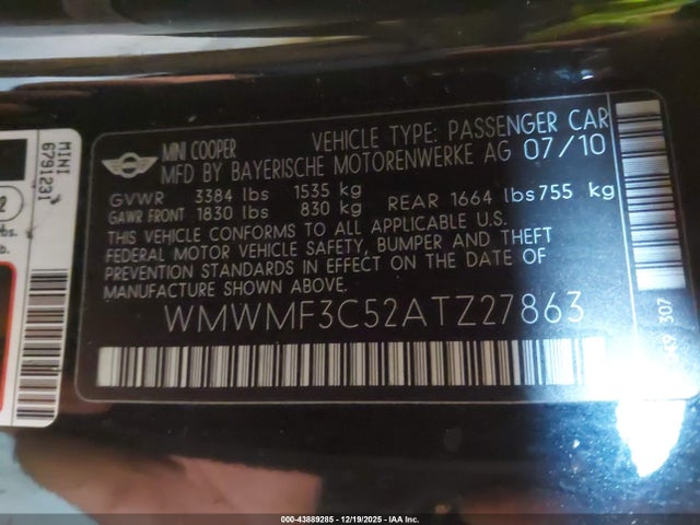 2010 MINI COOPER WMWMF3C52ATZ27863 Photo 8