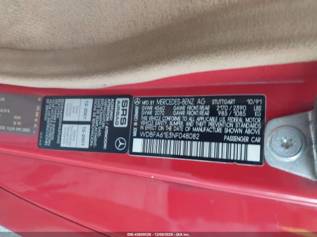 1992 MERCEDES-BENZ 300 WDBFA61E3NF048082 Photo 8