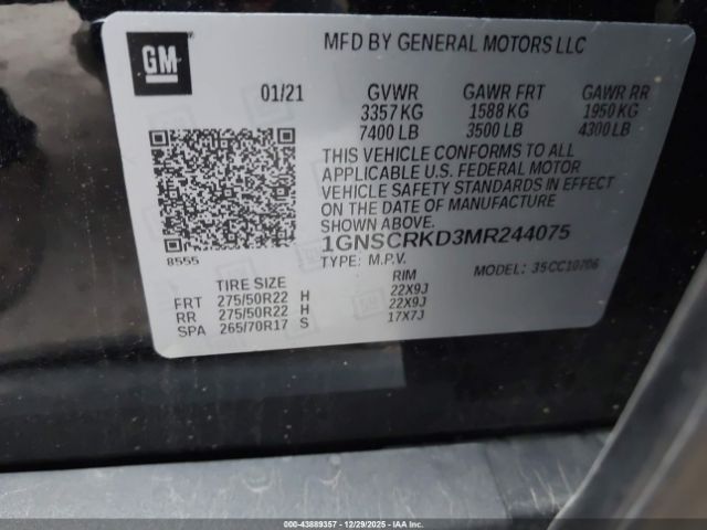 2021 CHEVROLET TAHOE 1GNSCRKD3MR244075 Photo 8