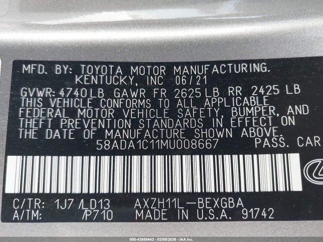Lexus ES 300H 2021 58ADA1C11MU008667 Image 9