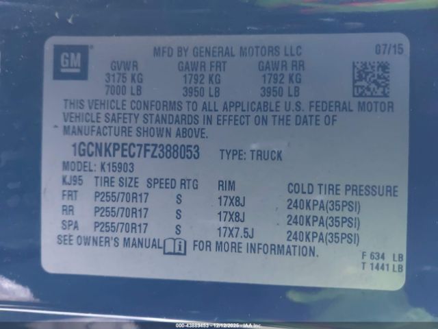 2015 CHEVROLET SILVERADO 1500 1GCNKPEC7FZ388053 Photo 8