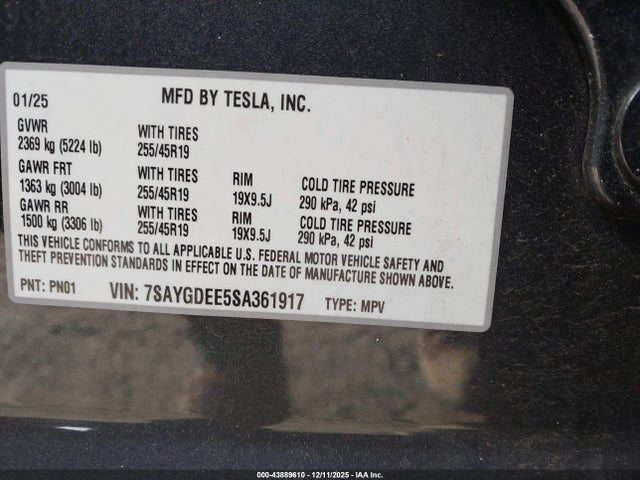 2025 TESLA MODEL Y 7SAYGDEE5SA361917 Photo 8