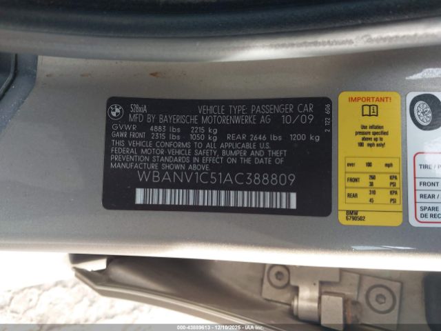 2010 BMW 528I WBANV1C51AC388809 Photo 8