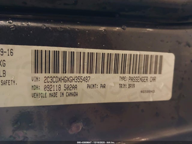 Продажа на аукционе авто 2016 Dodge Charger Sxt, vin: 2C3CDXHGXGH355487, номер лота: 43889647
