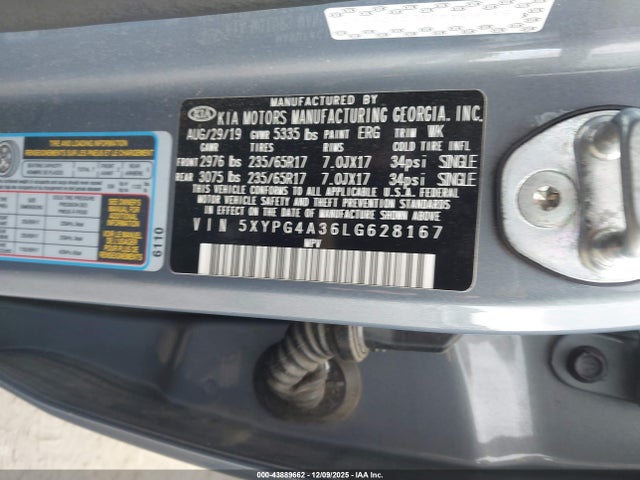 5XYPG4A36LG628167 KIA Sorento 2.4l Lx