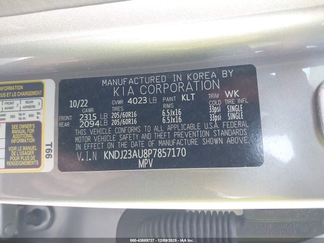 Aukcja sprzedaży 2023 Kia Soul Lx, vin: KNDJ23AU8P7857170, numer aukcji: 43889727