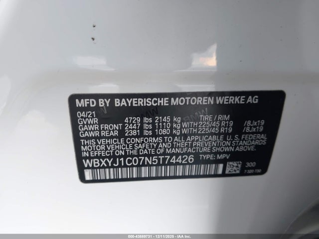 Продажа на аукционе авто 2022 Bmw X2 Xdrive28i, vin: WBXYJ1C07N5T74426, номер лота: 43889731