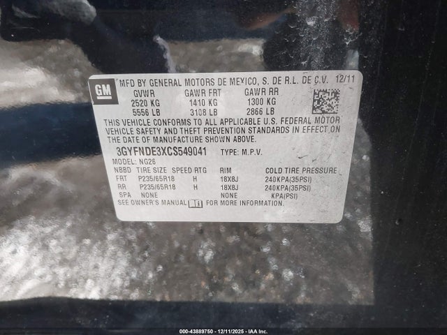 2012 CADILLAC SRX 3GYFNDE3XCS549041 Photo 8