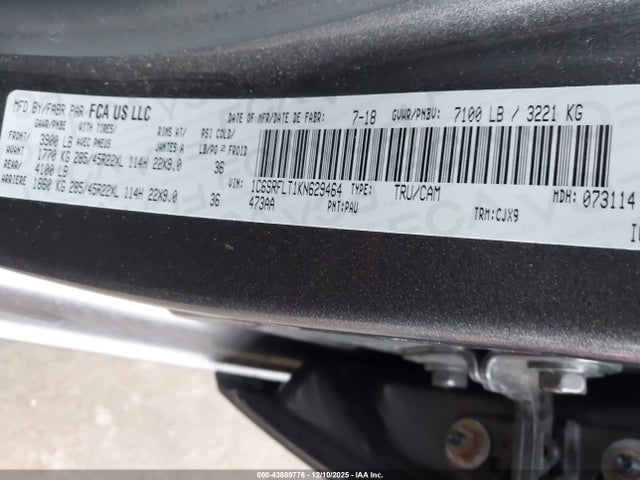 Продажа на аукционе авто 2019 Ram 1500 Rebel, vin: 1C6SRFLT1KN629464, номер лота: 43889776