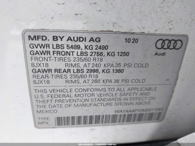 2021 AUDI Q5 WA1AAAFY2M2017343 Photo 8