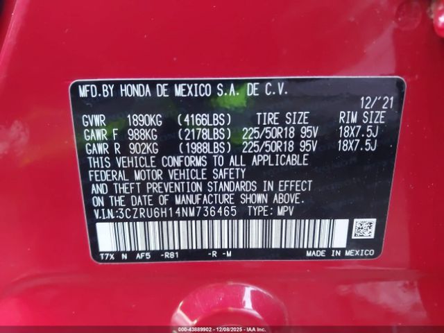 2022 HONDA HR-V 3CZRU6H14NM736465 Photo 8