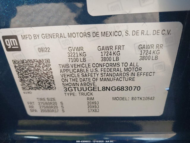 2022 GMC SIERRA 1500 3GTUUGEL8NG683070 Photo 8