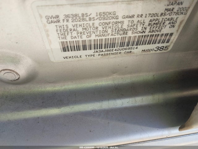 2002 MITSUBISHI LANCER JA3AJ86E42U069514 Photo 8