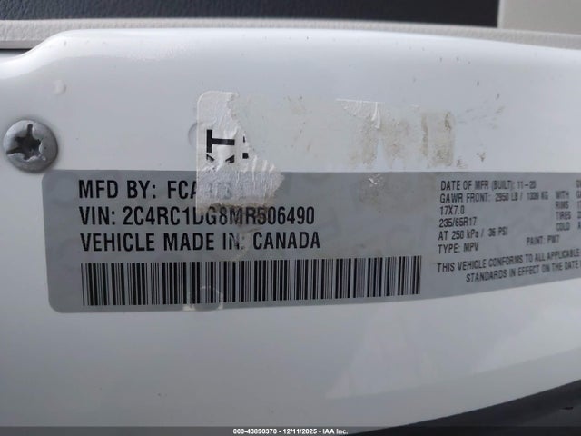 2021 Chrysler Voyager Lxi მანქანა იყიდება აუქციონზე, vin: 2C4RC1DG8MR506490, აუქციონის ნომერი: 43890370