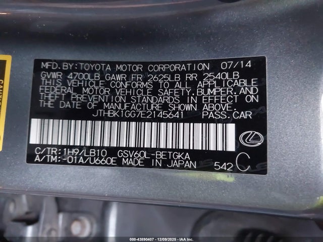 Продаж на аукціоні авто 2014 Lexus Es 350, vin: JTHBK1GG7E2145641, номер лоту: 43890407