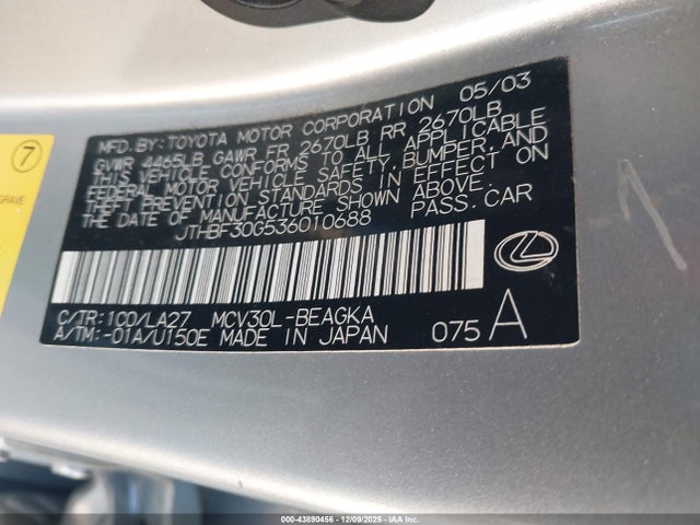 2003 LEXUS ES 300 JTHBF30G536010688 Photo 8