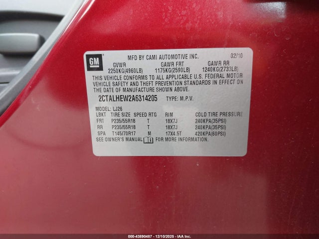 2010 GMC TERRAIN 2CTALHEW2A6314205 Photo 8