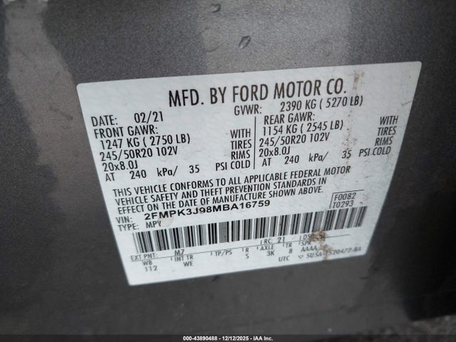 2021 FORD EDGE 2FMPK3J98MBA16759 Photo 8