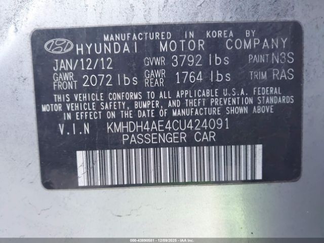 2012 HYUNDAI ELANTRA KMHDH4AE4CU424091 Photo 8