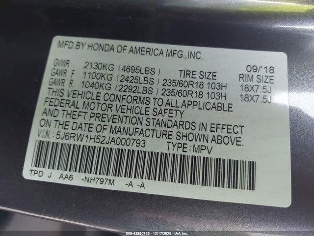 5J6RW1H52JA000793 Honda CR-V EX