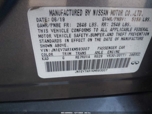 Продажа на аукционе авто 2019 Infiniti Q50 3.0t Luxe, vin: JN1EV7AR1KM593007, номер лота: 43890854