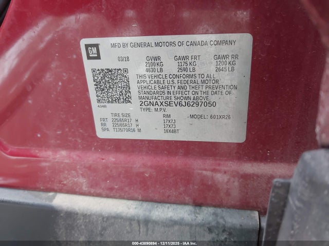 2GNAXSEV6J6297050 Chevrolet EQUINOX LT