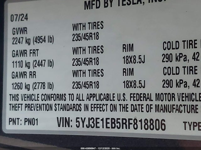 2024 TESLA MODEL 3 5YJ3E1EB5RF818806 Photo 8