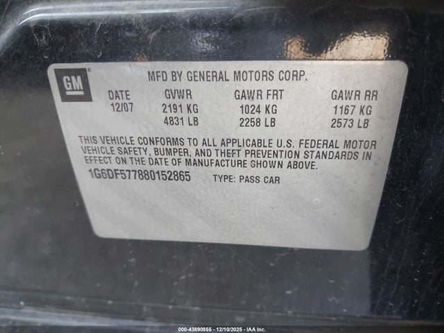 43890955 :رقم المزاد ، 1G6DF577880152865 vin ، 2008 Cadillac Cts Standard مزاد بيع