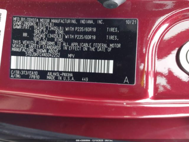 2022 TOYOTA SIENNA 5TDJSKFC4NS042252 Photo 8