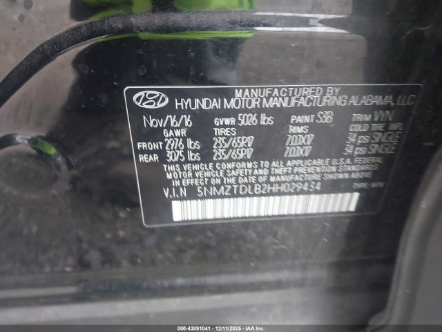 5NMZTDLB2HH029434 Hyundai Santa Fe Sport 2.4l