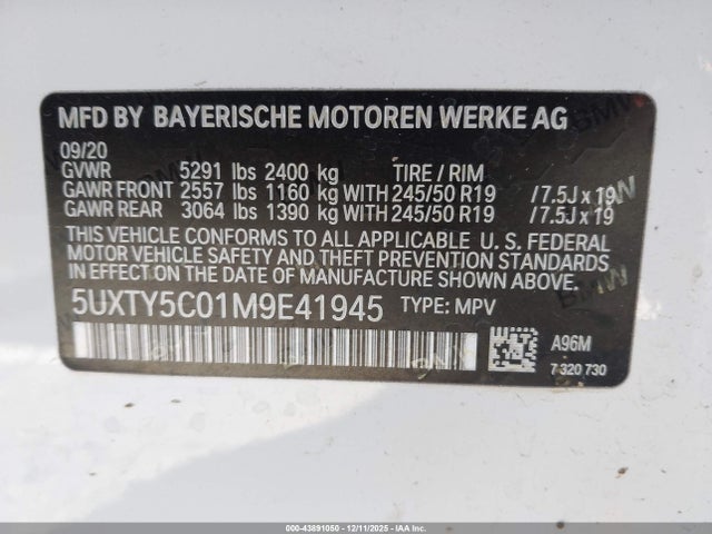 2021 BMW X3 5UXTY5C01M9E41945 Photo 8