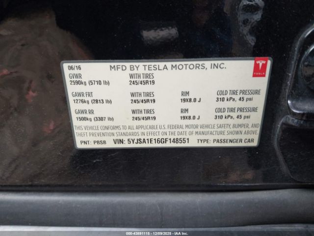 2016 TESLA MODEL S 5YJSA1E16GF148551 Photo 8