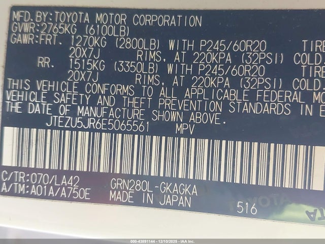 Продажа на аукционе авто 2014 Toyota 4runner Limited, vin: JTEZU5JR6E5065561, номер лота: 43891144