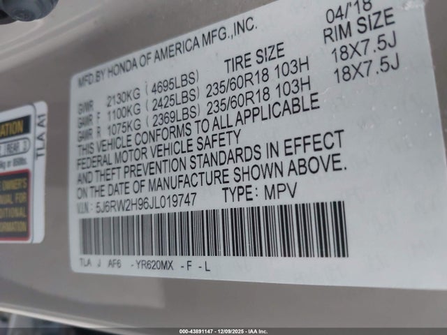 5J6RW2H96JL019747 Honda Cr-v Touring