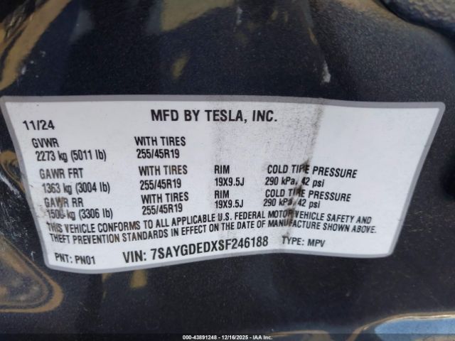 2025 TESLA MODEL Y 7SAYGDEDXSF246188 Photo 8