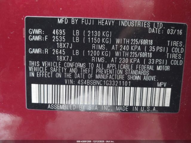 2016 SUBARU OUTBACK 4S4BSBNC1G3321101 Photo 8