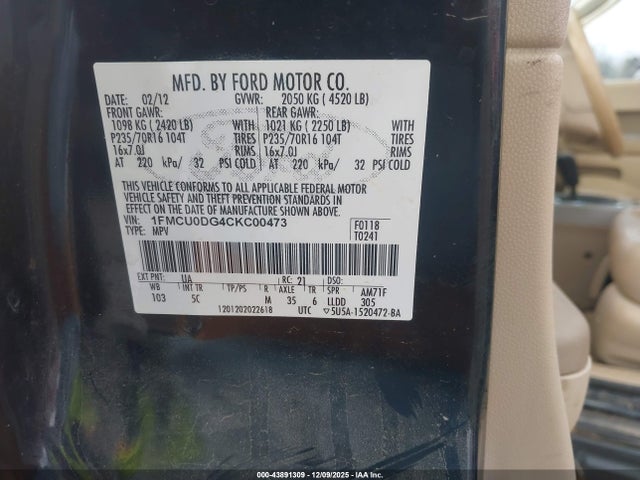 2012 FORD ESCAPE 1FMCU0DG4CKC00473 Photo 8