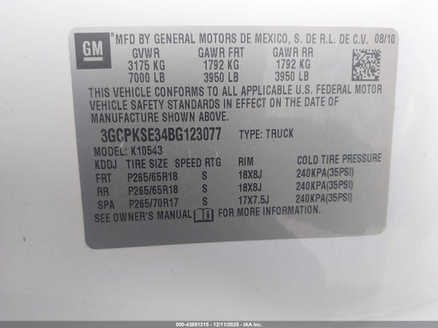 Продажа на аукционе авто 2011 Chevrolet Silverado 1500 Lt, vin: 3GCPKSE34BG123077, номер лота: 43891315