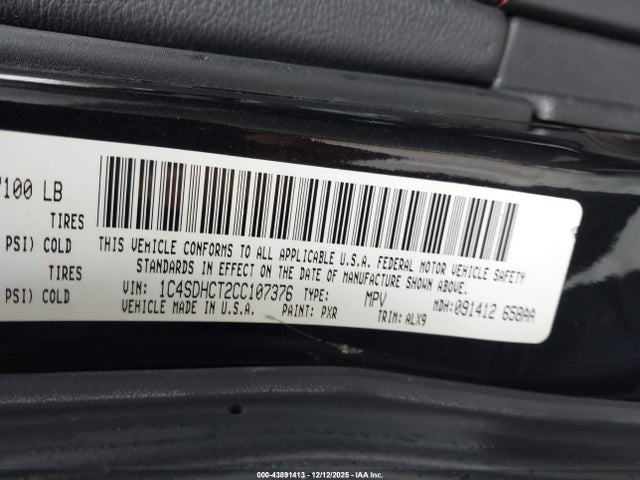 Продаж на аукціоні авто 2012 Dodge Durango R/t, vin: 1C4SDHCT2CC107376, номер лоту: 43891413
