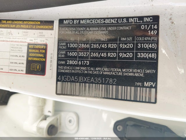 Mercedes-Benz ML 350 2014 4JGDA5JBXEA351782 Image 9