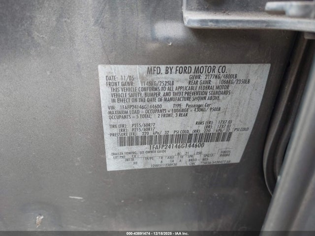 2006 FORD FIVE HUNDRED 1FAFP24146G144600 Photo 8