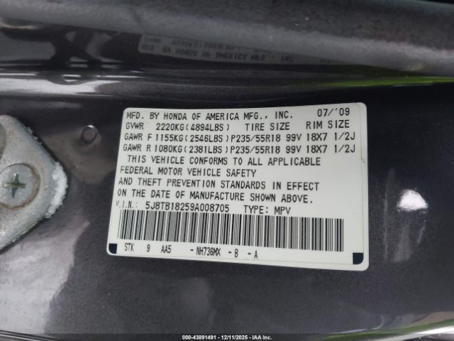 2009 ACURA RDX 5J8TB18259A008705 Photo 8