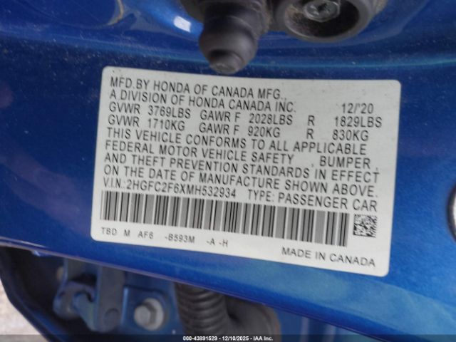 2021 HONDA CIVIC 2HGFC2F6XMH532934 Photo 8