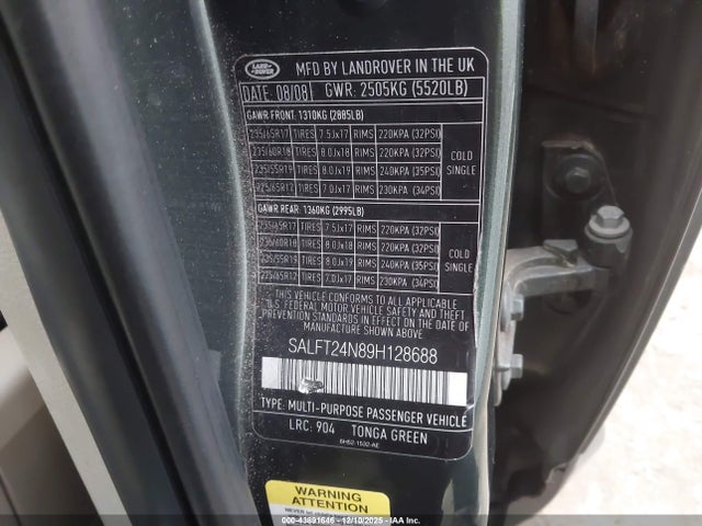 Aukcja sprzedaży 2009 Land Rover Lr2 Hse, vin: SALFT24N89H128688, numer aukcji: 43891646